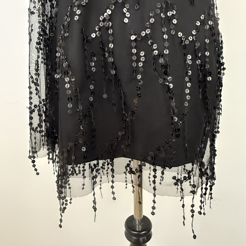 LUCY IN THE SKY Black Sequin One Shoulder Mesh DRESS L HOCO Whimsigoth Vamp Sexy - Picture 4 of 16